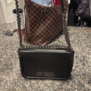 Black coach crossbody bag with silver chain